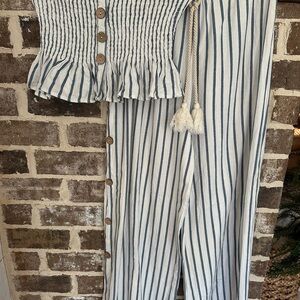 Vintage Havana Striped Jumpsuit with Button Accents